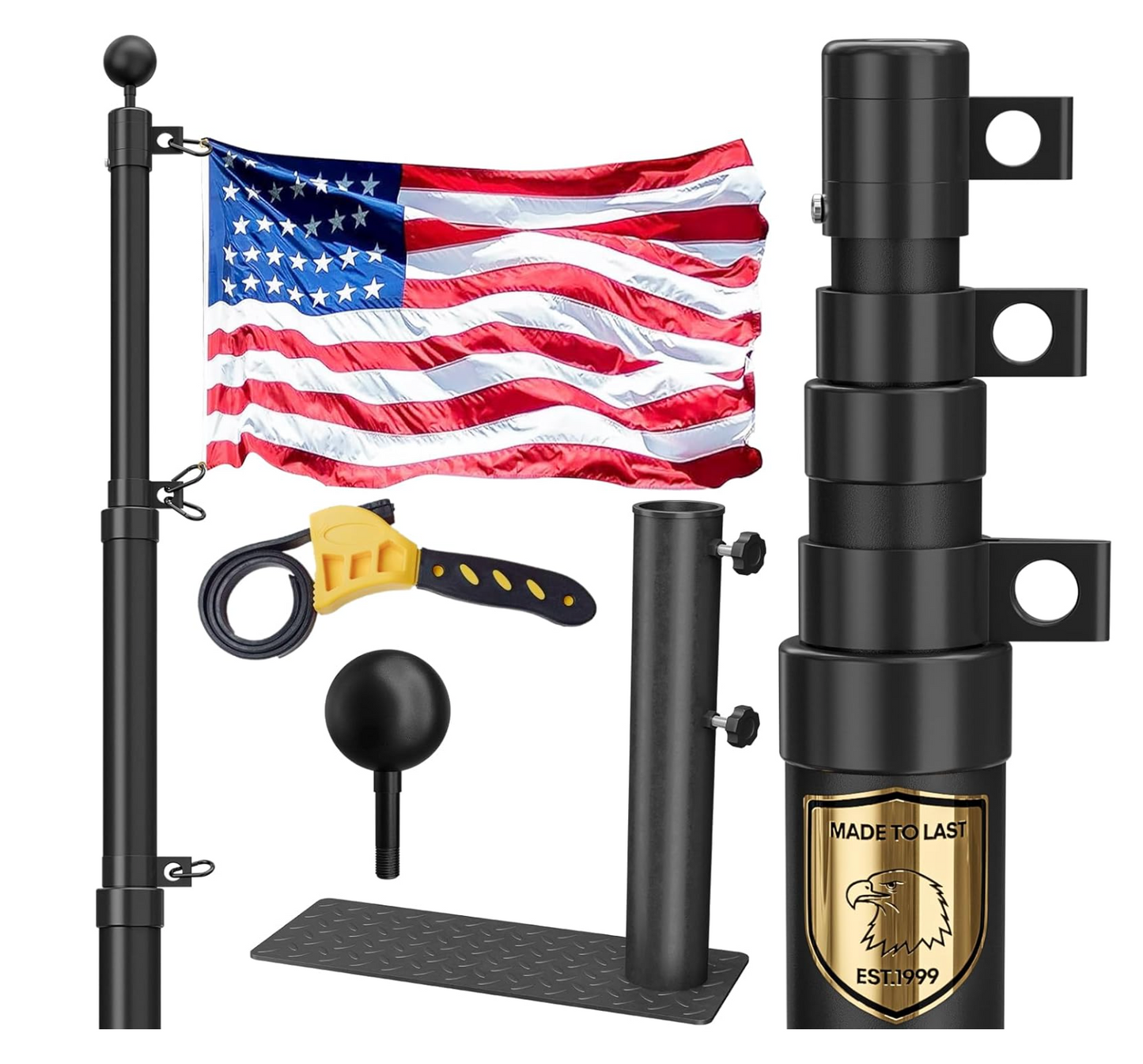 Telescoping Flag Pole Kit, 25 FT, Heavy Duty